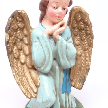 Antique Large 6 1/2 Inch Hand Painted Italian Angel for Christmas Nativity Creche or Putz, Retro Decor, Vintage Holiday Italy 