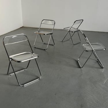 Set of 4 Vintage Mid-Century Modern Folding Chairs in the Style of 'Plia' Chair by Giancarlo Piretti, Plastic and Chromed Steel, 1990s Italy 