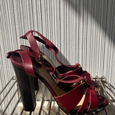 Chloe Burgundy Leather Platform Sandals Sz 40 