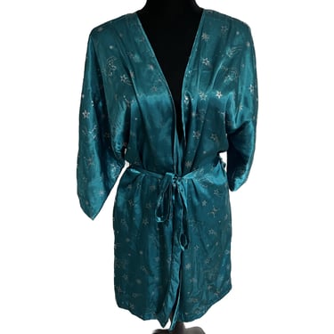 CALIFORNIA DYNASTY Robe, 90s Green Constellation Robe, Vintage Planetary Robe, Cosmos Jacket, Space Pajamas, Zodiac Lingerie, Milky Way Robe 