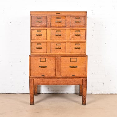 Antique Arts &#038; Crafts Tiger Oak 11-Drawer Library Card Catalog File Cabinet, Circa 1900