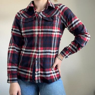 Pendleton Womens Plaid Chore Flannel Wool Blend Red Blue Striped Long Sleeve S 