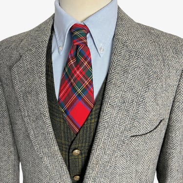 Vintage HARRIS TWEED Herringbone Wool Sport Coat ~ 42 Regular ~ jacket / blazer ~ Preppy / Ivy Style / Trad 