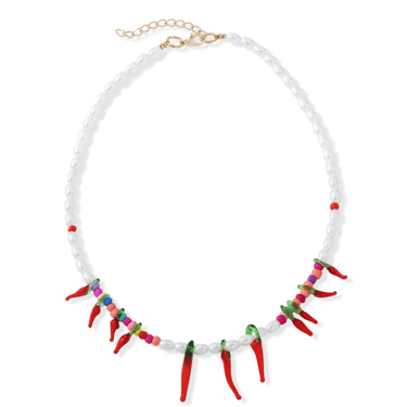 Red Chili Pearl Necklace Beaded 
