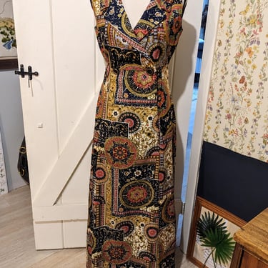 Vintage 70s Ornate Pattern Maxi Dress 