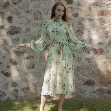 RARE 1970s Ossie Clark Celia Birtwell moss crepe dress 