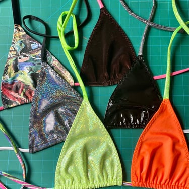 3 Pack of Mismatched Rave Triangle Bikini Tops size M / L, One of a Kind. 
