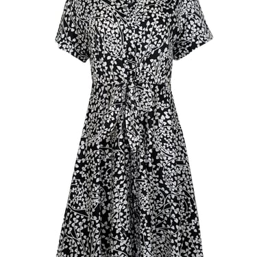 Diane von Furstenberg - Black & White Short Sleeve Collared Midi Dress Sz 6