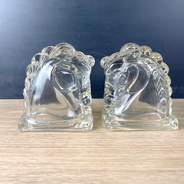 Federal Glass horse head bookends set - 1940s vintage 