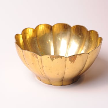 Large Scalloped Brass Bowl 