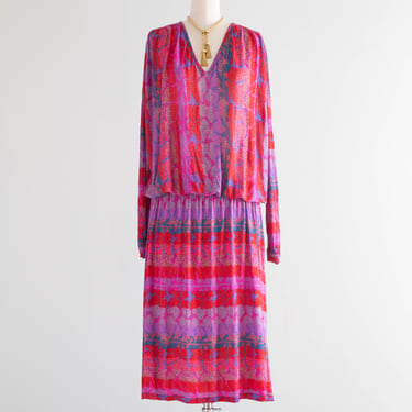 Fabulous 1970's Missoni Silk Jersey Hallucinatory Color Field Dress / ML