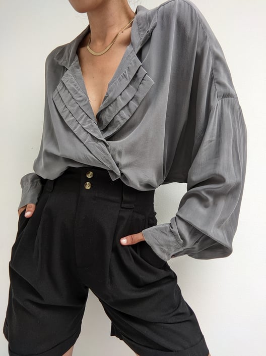 Vintage Slate Double Breasted Silk Blouse