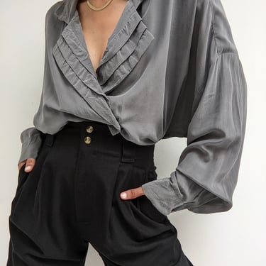 Vintage Slate Double Breasted Silk Blouse
