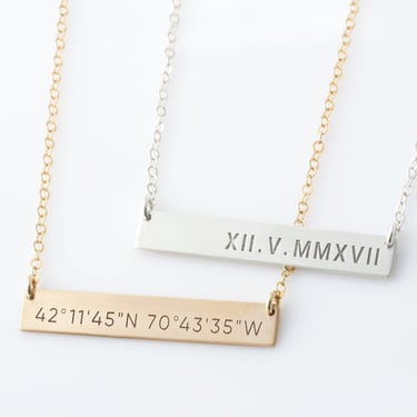 Roman Numeral Bar Necklace, Roman Numeral Jewelry in 14k Gold Fill, Sterling Silver, Personalized Bar Necklace, LEILAjewelryshop 