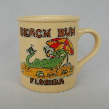 Vintage Florida Coffee Mug - Beach Bum gator drinking beer - Tourist Souvenir - Vintage 1980s Cup 