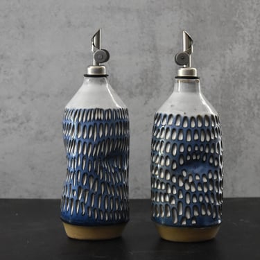 Blue Large Ceramic oil bottle, olive oil bottle, Oil cruet, wedding gift 
