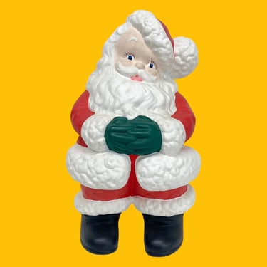 Vintage Santa Statue 1970s Retro 14.15" H + Ceramic + Hand Painted + Merry Christmas + Xmas Home Decor + Holiday Decoration + December 