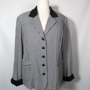 Vintage 90s Plus Size Houndstooth Blazer With Rhinestones And Velvet Accents Size 3X 