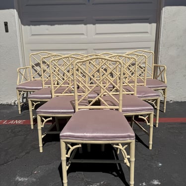 Set of 6 Vintage Chinese Chippendale Chairs Chic Hollywood Regency Boho Style Seating Coastal Chinoiserie Bamboo Miami CUSTOM PAINT Avail 