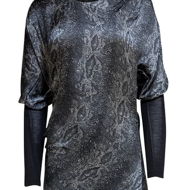 Helmut Lang - Blue Multi Snake Print Asymmetrical Mini Dress Sz 2