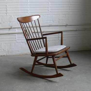 Vintage Danish Attributed Modern Walnut Rocking Chair 