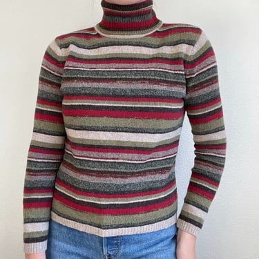 Vintage Womens 90s Deane & White Striped Christmas Theme Wool Turtleneck Sweater 