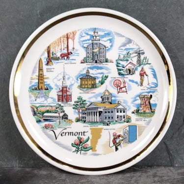 Vintage Souvenir from Vermont | Vermont Souvenir Plate | Montpelier | Old Covered Bridge | Bennington Battle Monument | Bixley Shop 