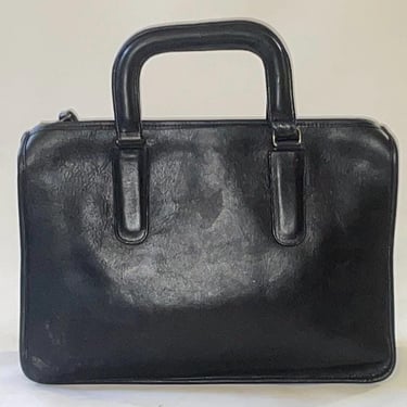 Rare Pre-Serial Number Coach Briefcase Bag - Bonnie Cashin Era - Black Leather - NYC - Top Handle 