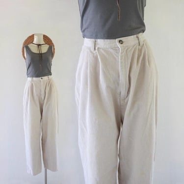 bone corduroy trousers (see details) - 30 - vintage 90s y2k womens white beige taupe gray flat front pants minimal casual medium 