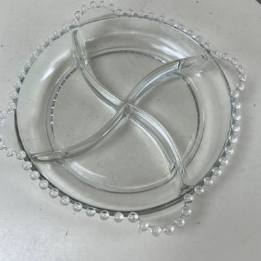 Vintage clear glass Candlewick relish divided plate tray platter 4 sections size 8” x 1.5” 