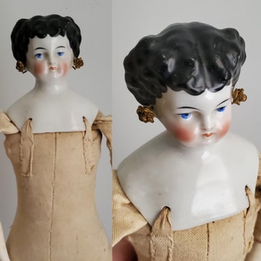 Antique Hertwig China Doll with Butterfly Hairstyle - 14" Tall - Antique German Dolls - Collectible Dolls 