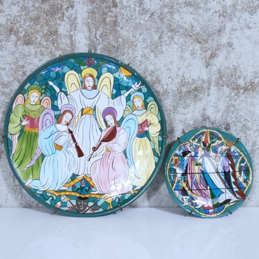 Pair of Signed, Hand Painted Decorative Christmas Plates from the 1950s 