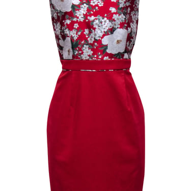 Hobbs - Red Floral Jacquard Print Sleeveless Sheath Dress Sz 10