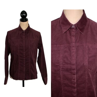 90s Y2K Long Sleeve Purple Corduroy Shirt, Women Medium Blouse Vintage LIZ CLAIBORNE Vintage 90s Y2k 