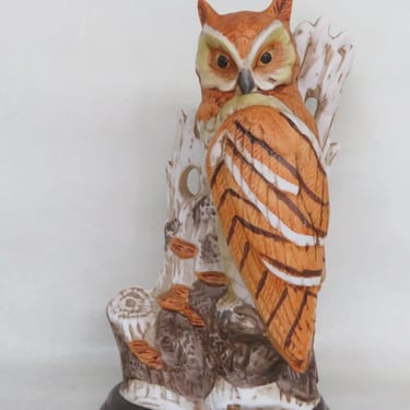 Ceramic Orange and Yellow Owl on a Tree Large Figurine 3713B