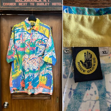 Vintage 1980’s Dated 1988 “Body Glove” Skate New Wave Cotton Graffiti Shirt, Size XL, Oversize, 80’s Vintage Clothing 