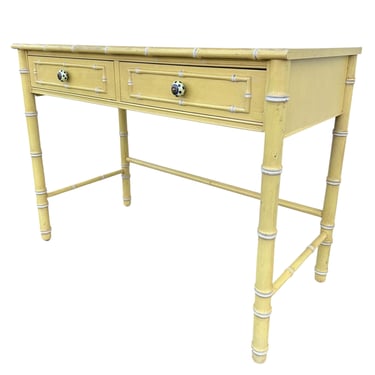 Thomasville Allegro Desk 40” - 1960s Vintage Yellow Faux Bamboo Chinoiserie 