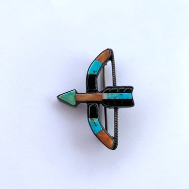 Inlay Sterling Arrow Brooch Vintage