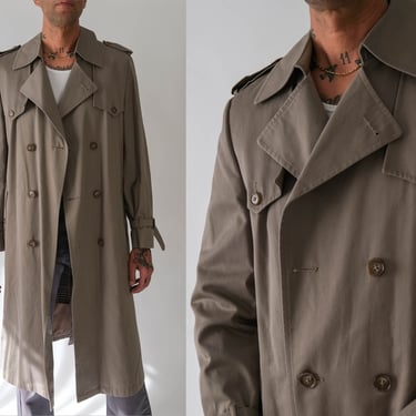 Vintage 70s Christian Dior Monsieur Khaki Taupe Double Breasted Belted Trench Coat Unworn w/ Tags | Made in USA | 1970s DIOR Designer Jacket 