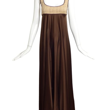 JANE BOOKE-1990s Brown Satin Empire Gown, Size 6