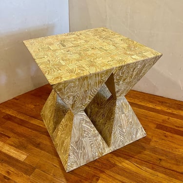 Massive Postmodern White Wash Solid Butcher Block Oak Pedestal Side Table