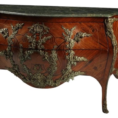Commode, Louis XV Style, Ormolu-Mounted & Inlaid w/ Marble Top, Drawers, Vintage