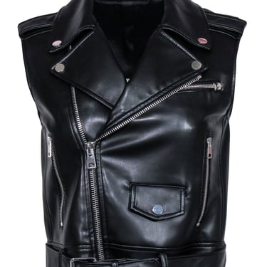 Theory - Black Faux Leather Moto Zip Vest Sz S
