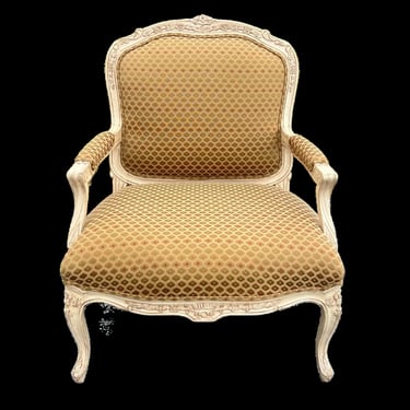 Carved Country French Bergere Upholstered Chair 