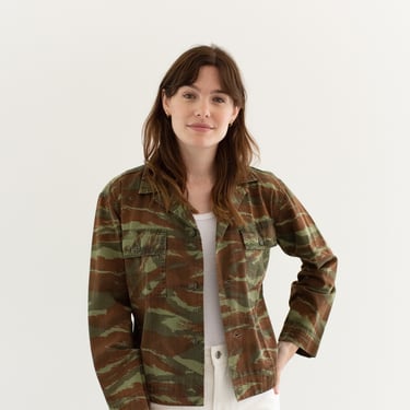 Vintage Green Brown Camo OverShirt Jacket | Unisex Camouflage Cotton Button Up | S | 015 