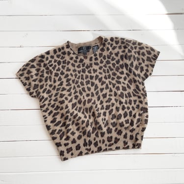 leopard print sweater 90s y2k vintage brown angora wool short sleeve cropped sweater 