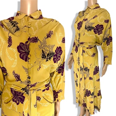 Vintage 1930s 1940s MOLYNEUX Rayon Crepe Floral Gown - Made in France - size XS 