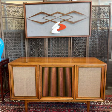 Mid Century Walnut Stereo Console by Kipp Stewart for Drexel Declaration 