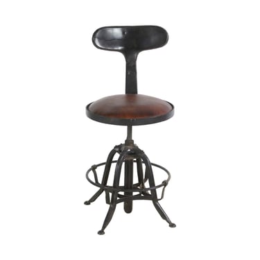 Steel Adjustable Stool with Brown Leather Cushion