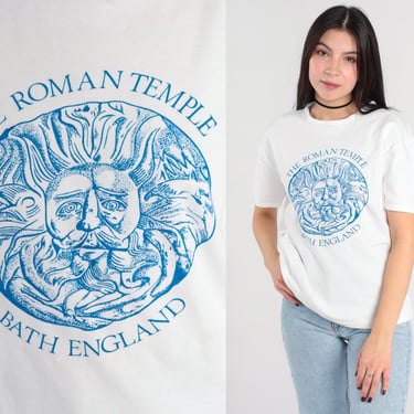 Bath England T-shirt Y2k The Roman Temple Shirt Graphic Tee Retro Tshirt Travel Tourist UK Souvenir Top White Vintage 00s Large xl 